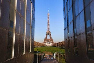view of Eiffel Tower from Mur De La Paix, Paris, France