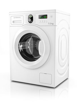 Modern washing machine isolated on white background. 3D