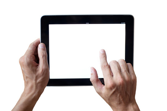 hands holding tablet
