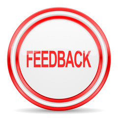 feedback red white glossy web icon