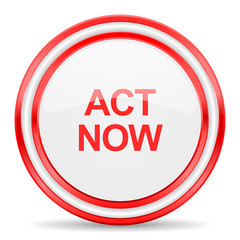 act now red white glossy web icon