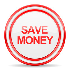save money red white glossy web icon