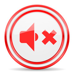speaker volume red white glossy web icon