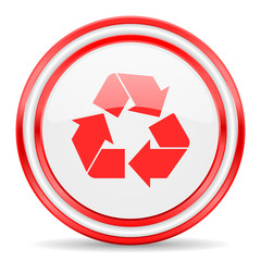 recycle red white glossy web icon