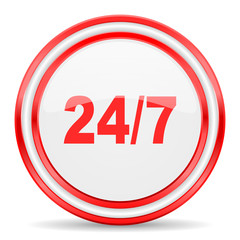 24/7 red white glossy web icon