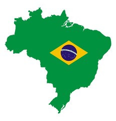Drapeau brésilien sur une carte du Brésil
