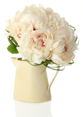 Beautiful wedding bouquet in vase isolated on white