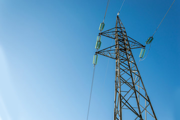 High-voltage electricity pylons, view from below