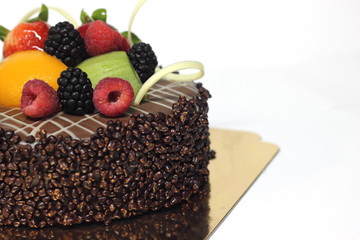 Delicious chocolate strawberry cake with chocolate ganache.