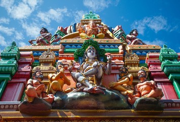 Facade of a Hindu temple in Sri Lanka with sculptures of deities