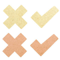 Check mark recycled paper stick on white background