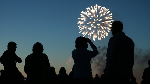 people's silhouette watching fireworks