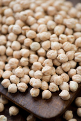 Close-up of raw chickpeas, vertical shot