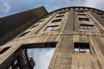Old industrial brownfield building, gasometer in Dresden