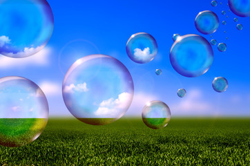Seifenblasen auf Feld