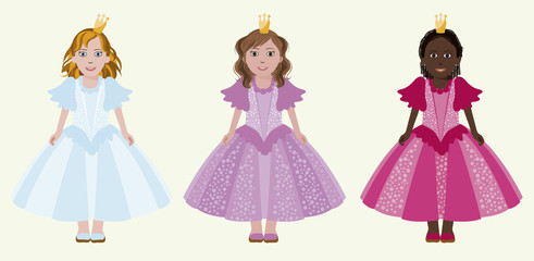 Three little  princess, vector illustration