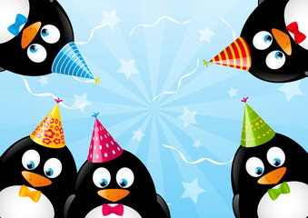 Birthday card with funny penguins