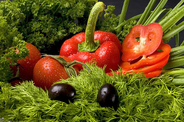 Vegetables parsley greens, pepper and tomato