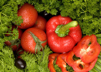 Vegetables parsley greens, pepper and tomato