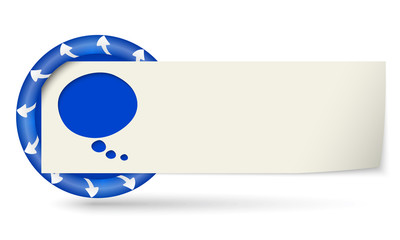 blue round with arrows and paper on note and speech bubble