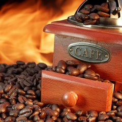 Old Coffee Grinder and Beans