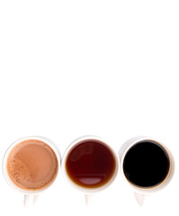 Hot beverages of chocolate, tea and black coffee