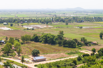 Fototapeta na wymiar Top view of farmland to housing in the village, one of Thailand