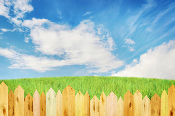 Bright summer landscape with wooden fence