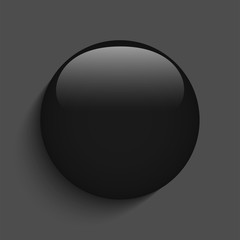 Fototapeta na wymiar Black Glass Circle Button on White Background