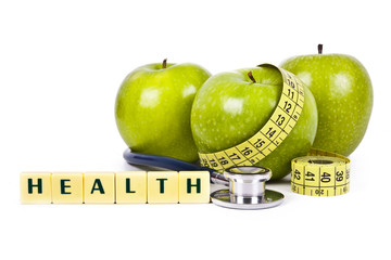 fresh fruit with measuring cintra concept of healthy diet