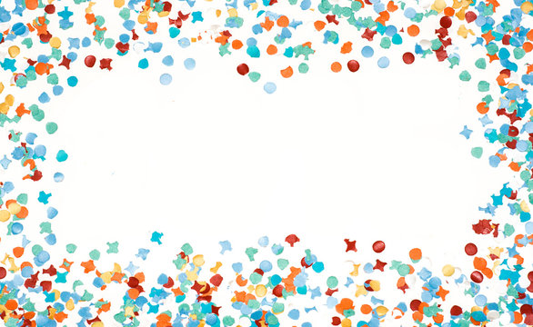 Party frame colorful confetti isolated white