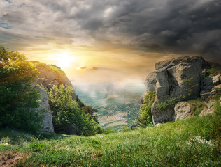 Rocks and storm clouds