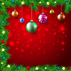 Fototapeta na wymiar Christmas Colorful Background with lights and baubles