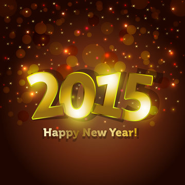 golden 2015 Happy New Year greeting card
