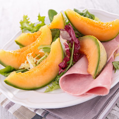 melon salad and ham