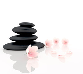 spa concept zen basalt stones with cherry flowers