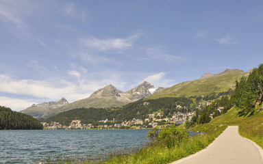 St. Moritz, Dorf, Spazierweg, See, Schweizer Alpen, Graub&uuml;nden