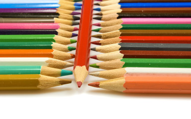 image of colored pencils on white background closeup