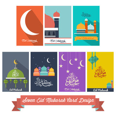 Seven Eid Mubarak Flat Design Card - 65322277