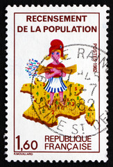 Postage stamp France 1982 Girl and Map of France