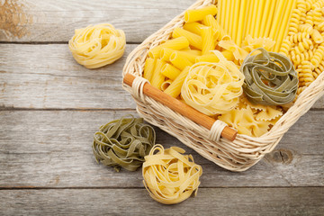 Pasta on wooden table