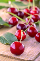 Fresh organic cherrie on the rustic table