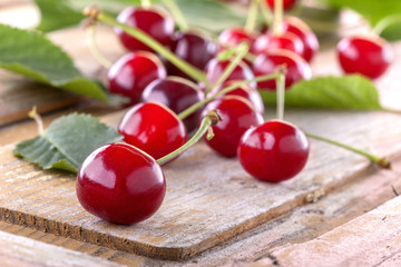 Fresh organic cherrie on the rustic table