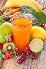 A healthy multivitamin juice of various fruits and vegetables