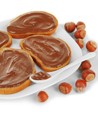 Bread with sweet chocolate hazelnut spread