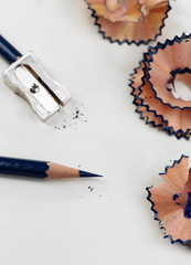 Pencils and pencil shavings, isolated on white