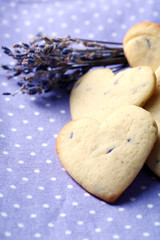 Lavender cookies on color napkin background