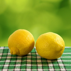 image of two lemons on green background