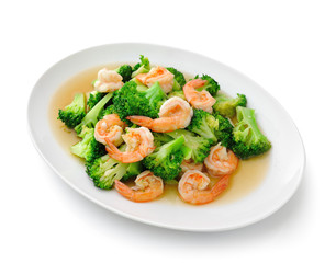 Thai healthy food stir-fried broccoli with  shrimp