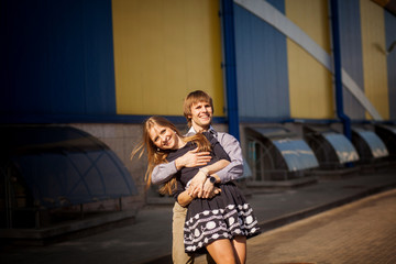 Young couple smiling and having fun